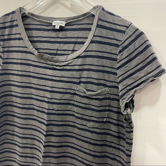 Splendid Short Sleeve Crewneck Stripe Tee Top T-Shirt Large Blue Grey - Picture 3 of 7